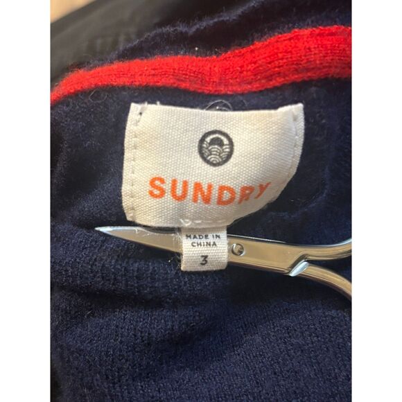 sundry striped lightweight sweater sz 3 / L merino wool cashmere blend navy blue - Picture 3 of 9